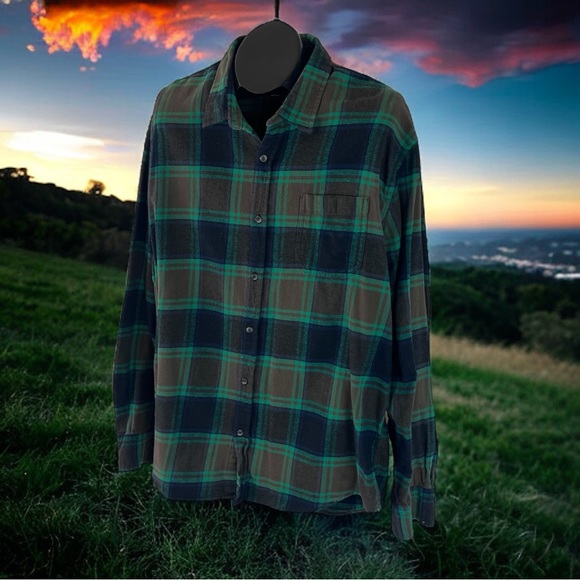 Brown and "Oscar the Grouch" Green Plaid Flannel Shirt - Size XXL - Picture 6 of 8